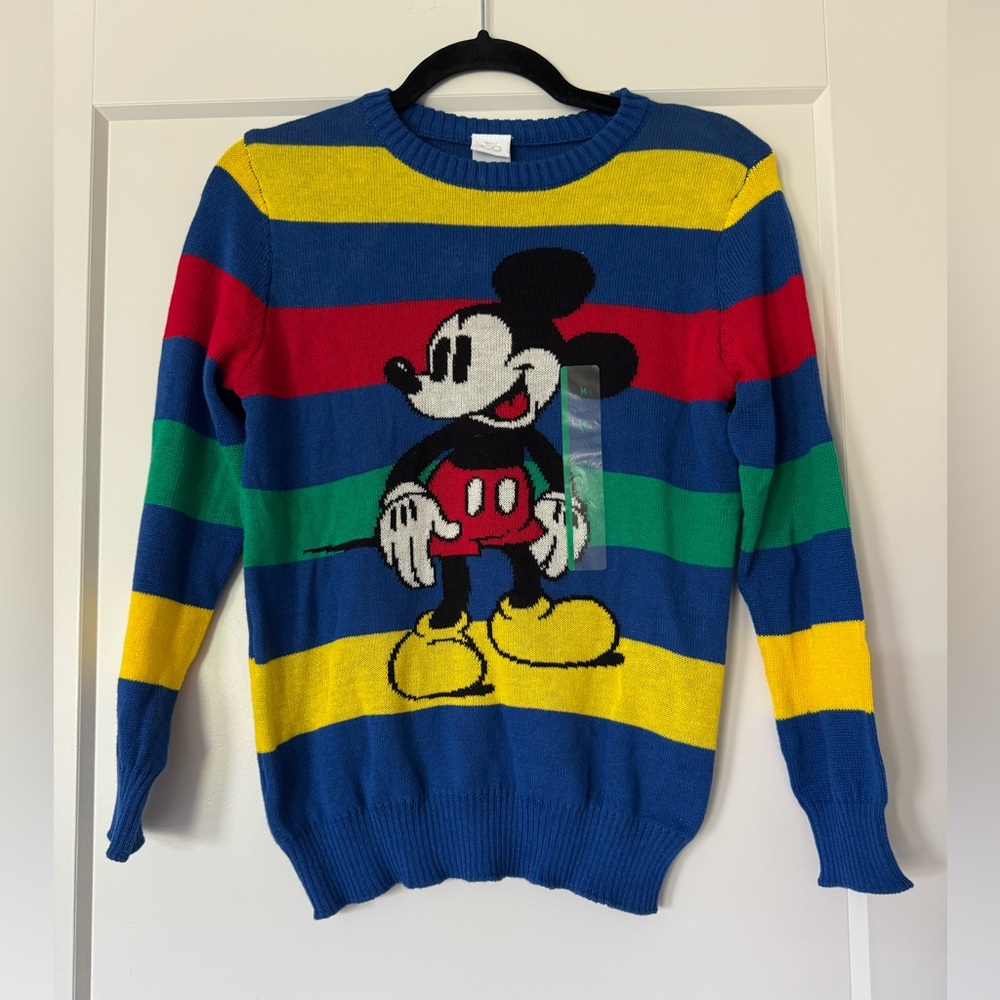 Disney Men's Mickey Mouse Striped Sweater - Blue, Red, Yellow, Green Size M